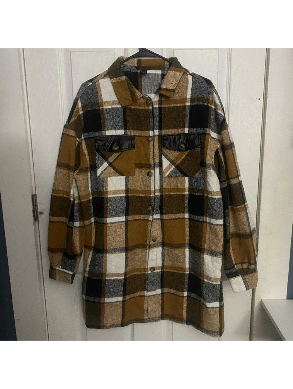 Shein Brown Plaid Shacket L
